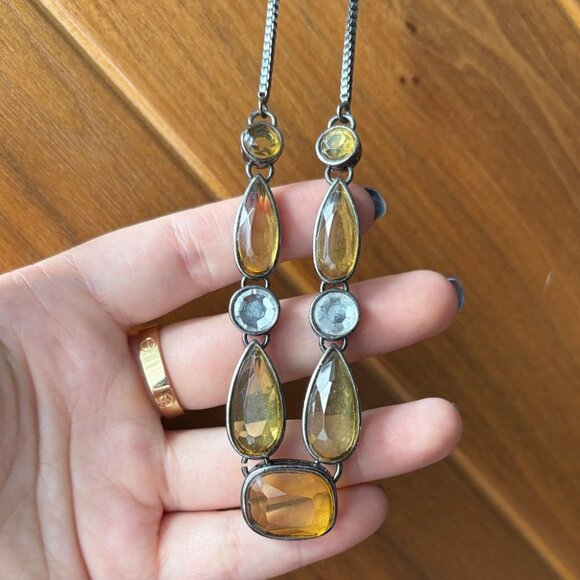 PULSE (Irish brand) Amber and Clear Gemstones Silver Tone Statement Necklace - Picture 3 of 8